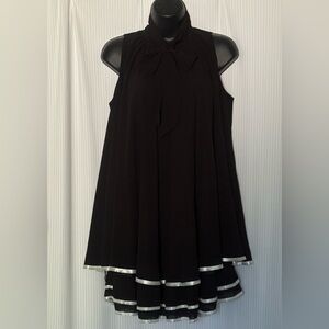 City Mode Swing Dress Mini Sleeveless Bow Tie Collar Black w/ White Trim Medium